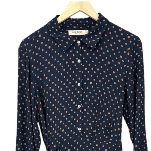 Nice Things Paloma S. Navy Collared Long Sleeve Dress Size 10 - Picture 2 of 12